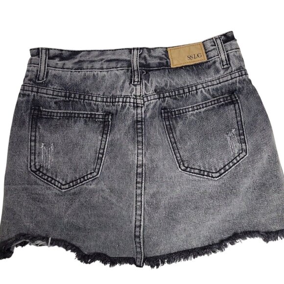 Womens‎ SSLG Black Denim Mini Skirt Frayed Hem Button Front Size M - Picture 4 of 7